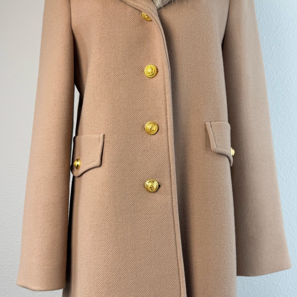 Zara Wool Blend Mid Length Coat Size M Faux Fur Removable Collar Camel Tan - Picture 4 of 17